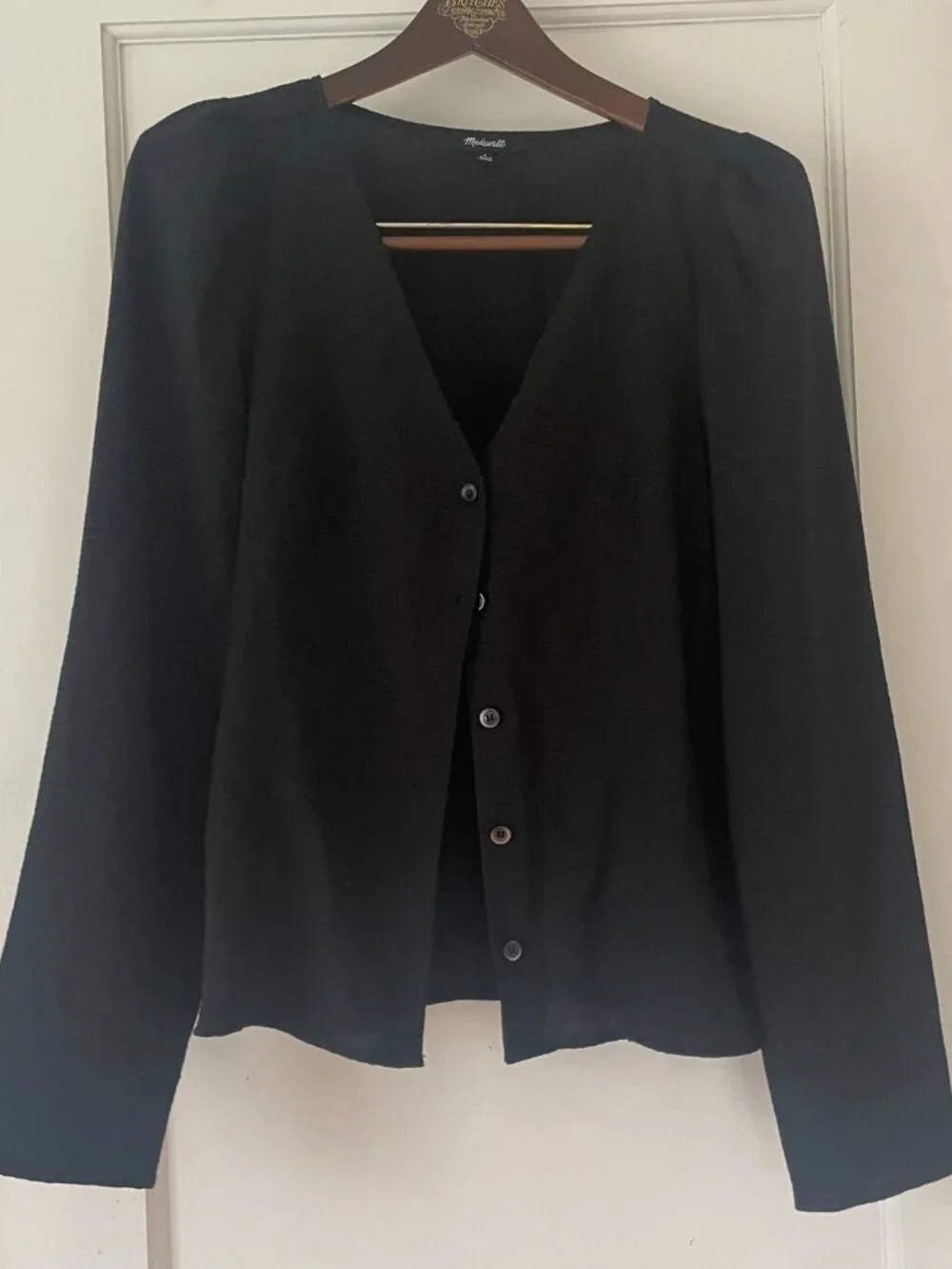 Madewell Westover Top Black Check V-Neck Button Front Long Sleeve Blouse Size 8